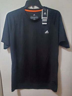 Adidas Climalite Black Short Sleeve Athletic Tee with White Logo